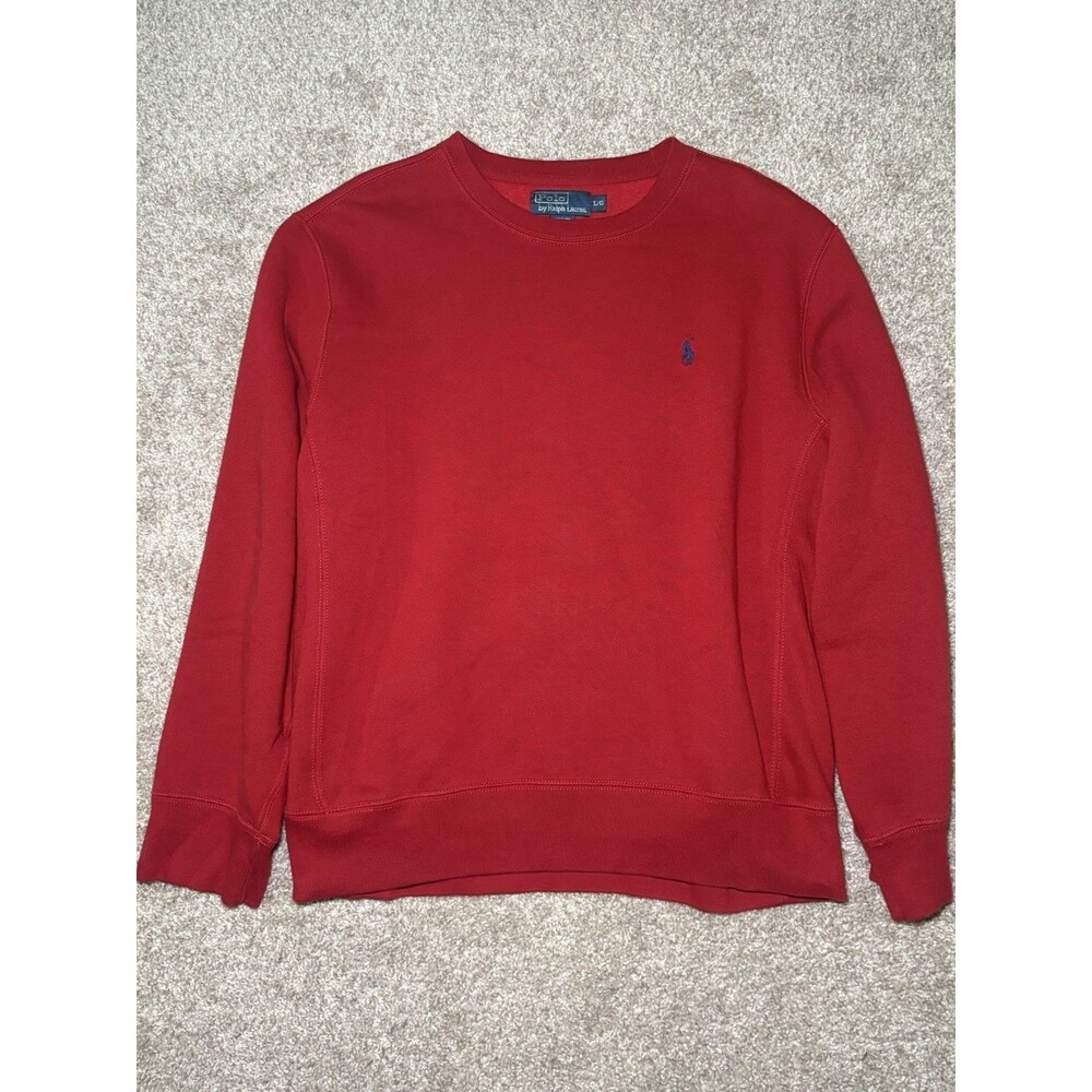 Polo Ralph Lauren Red Crewneck Fleece Logo Pullover Sweatshirt Men's L